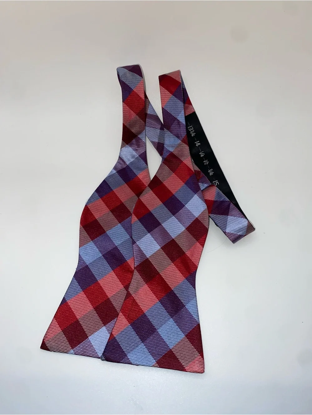 Mens Izod Bow Tie 100% Silk Red Blue Plaid Self-Tie